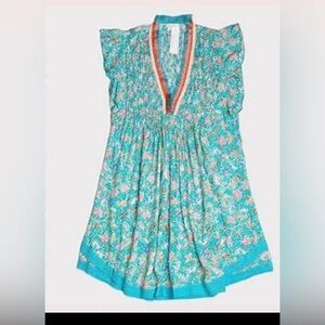 Poupette St. Barth Sasha green pink yellow  Fringe Mini Dress medium great